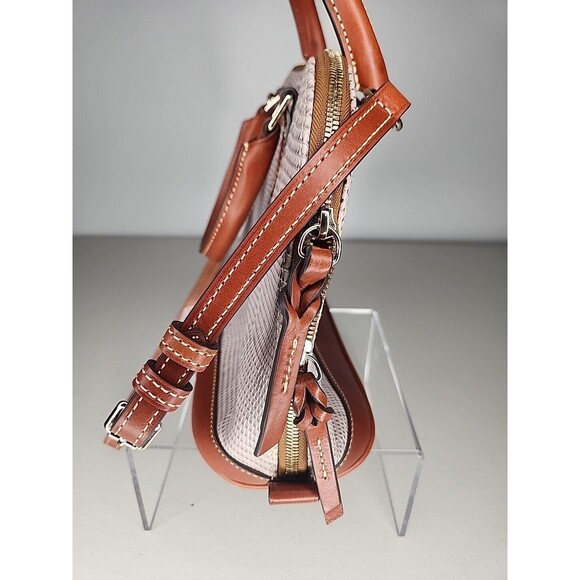 DOONEY & BOURKE ZIP ZIP SNAKE EMBOSSED LEATHER SATCHEL. GRAY/BROWN - Picture 3 of 11